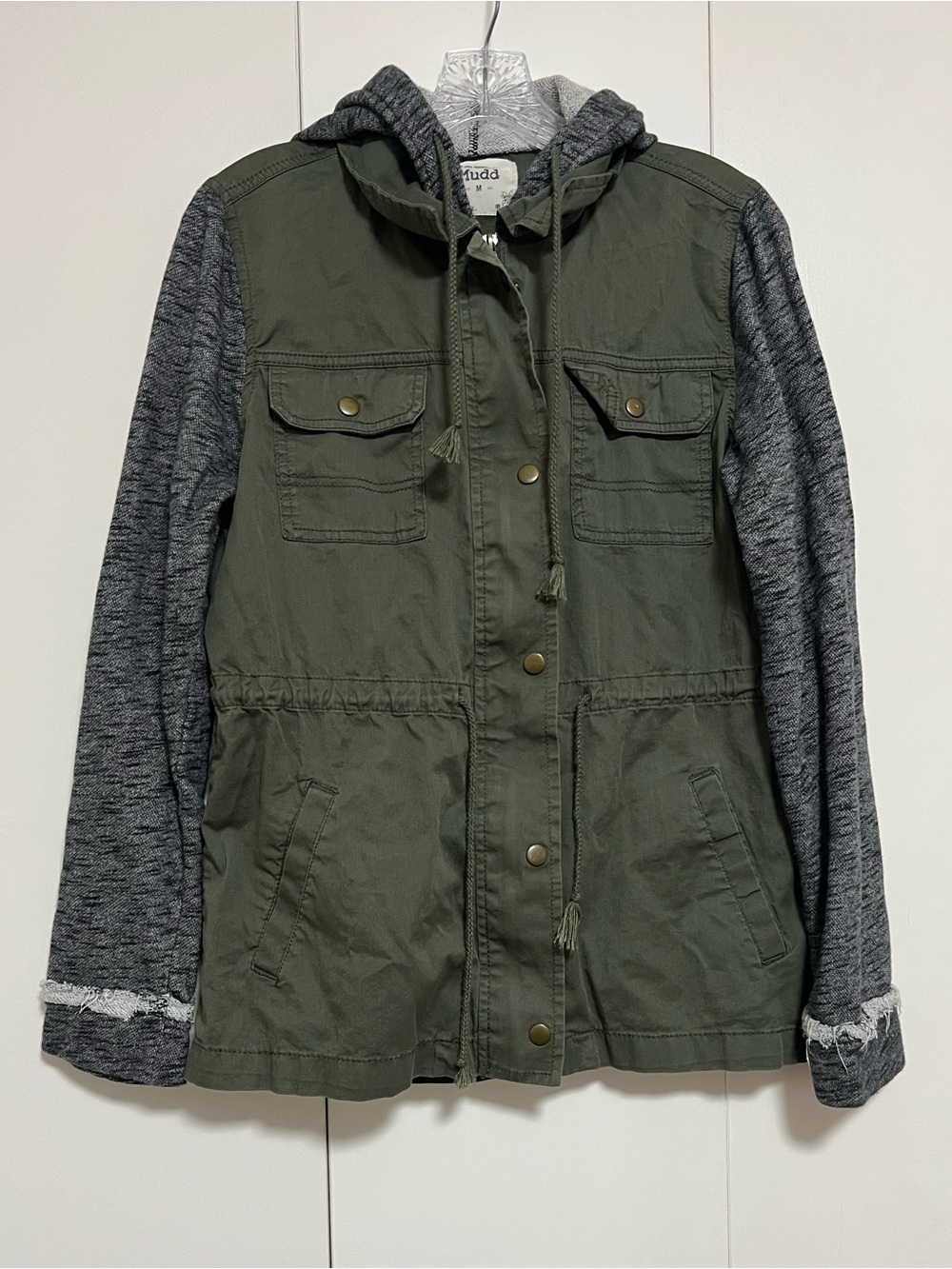 Mudd Olive Green Utility Jacket with Heather Gray Sleeves